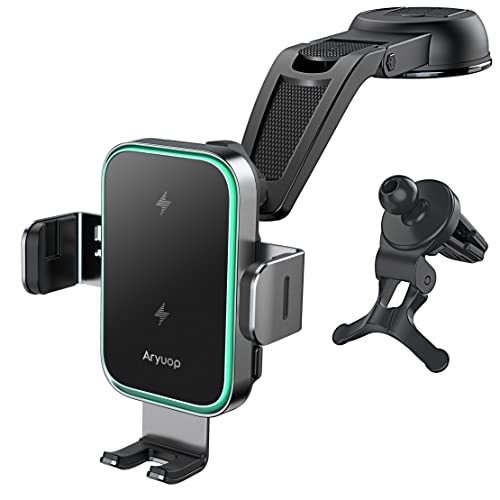 15W Fast Wireless Car Charger Mount Dual Coil - Auto Alignment Clamping Wireless Car Phone Charger, Dashboard Windshield Wireless Charging Car Holder for iPhone15/14/13/12/Pro Max/Samsung Galaxy