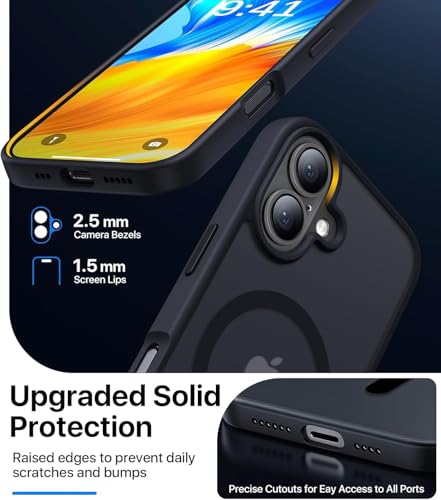 Image of MagPro case for Apple iPhone 16 v2 MagSafe Compatible Protective Cover with Strong Magnetic Adsorption, Shockproof Armor, Scratch Resistant Polycarbonate Hard Back | Translucent Matte Black