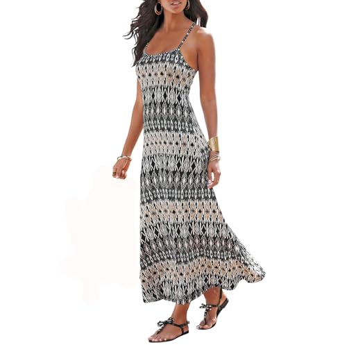 LASCANA Women's Crossed Strap Maxi Dress Black & Cream 6