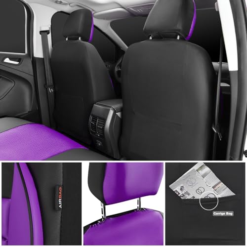 Image of CAR PASS Leather Car Seat Covers Front Seats Only, Universal Fit 3D Foam Support Car Seat Covers for Trucks Vans SUVs Comfortable Automotive Interior Airbag Compatible 2 Pieces (Black Purple