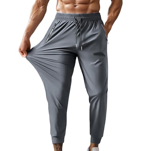 Thatrich Mens Lightweight Pants High Waisted Stretchy Sweatpants Relaxed Fit Joggers with Pockets Quick Dry Casual Pants 2025