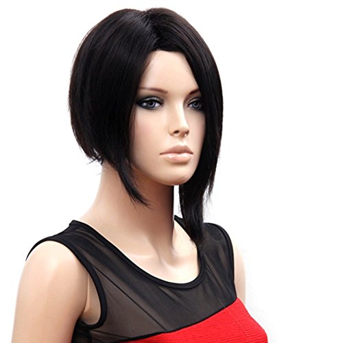 RightOn 14’’ Medium Straight Wig Natural As Real Hair with Wig Cap/Comb (Jet Black)