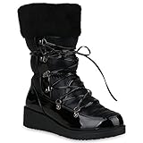  Warm Gefütterte Snowboots Glitzer Stiefel Wedges Kunstfell Schuhe 147875 Schwarz Berkley 36 Flandell