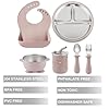 PandaEar 6-in-1 Stainless Steel Baby Feeding Set | Divided Suction Plate, Bowl, Sippy Cup with Straw, Bib, Spoon & Fork | BPA-Free Toddler Feeding Essentials for Self-Feeding (Pink) #3