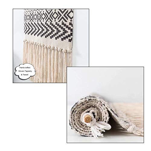 Macrame Woven Wall Tapestry Hanging Art, 20x34 Large Boho Chic Bohemian Morocco Black White Diamond Rhombus Geometric Tapestries Decor for Apartment Dorm Kids Living Room Bedroom Door Entrance - Image 6