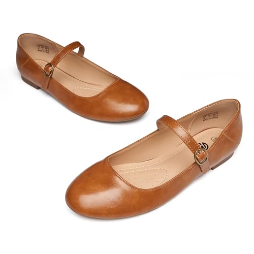 Image of Rekayla Flats for Women Mary Jane Shoes Women Round Toe Ballet Flats with Buckle Strap Comfortable Dress Shoes for Work Casual Daily Wear