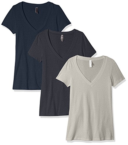 Clementine Apparel Women's Petite Deep V Neck Tee (Pack of 3), Charcoal Grey/Dark Heather Gray/Midnight Navy, XXL