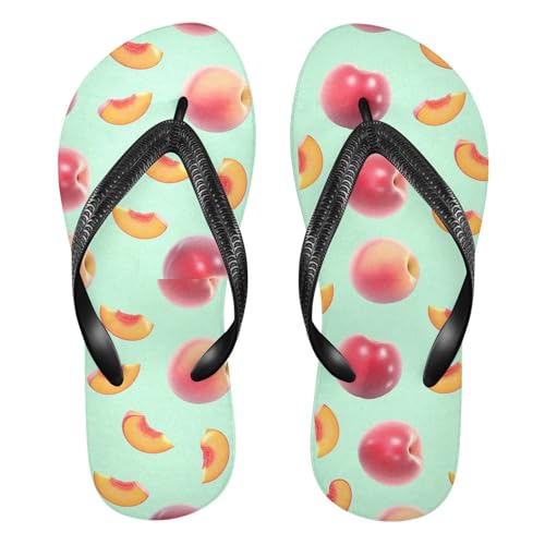 Teal Peach Fruit Flip Flops for Beach Thong Sandals Anti-slip Lightweight Shower Shoes for Summer Outdoor Travel