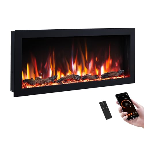 PuraFlame Bernice 42 Inch Smart Linear Electric Fireplace - Clean