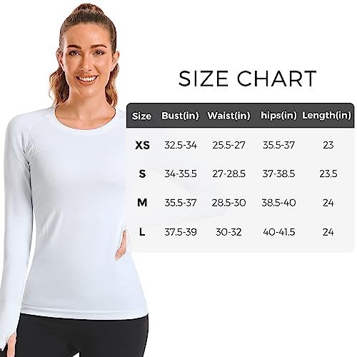 Foto von Stelle Damen-Workout-Shirt, nahtlos, langärmelig, Yoga-Tops mit Daumenlöchern für Sport, Laufen, atmungsaktiv, athletisch, schmale Passform, Weiss/opulenter Garten, Mittel