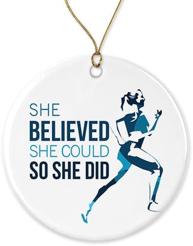 She Believed She Could So She Did - Adorno para correr - Mujer corriendo azul - Adorno de maratón - Adorno de corredor - Adorno de acabado impreso