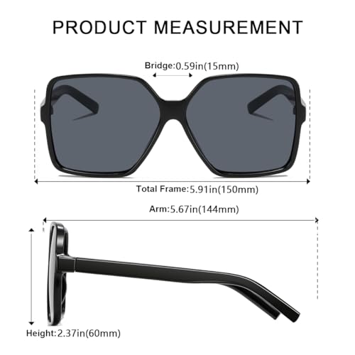 Women's Chic Square Oversized Sunglasses Big Large Wide Fashion Shades for Women Men 100% UV Protection3