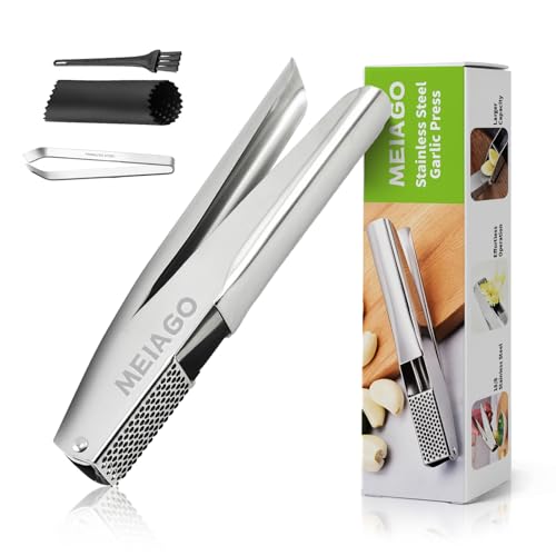 MEIAGO Garlic Press, Stainless Steel Garlic & Ginger Crusher, with