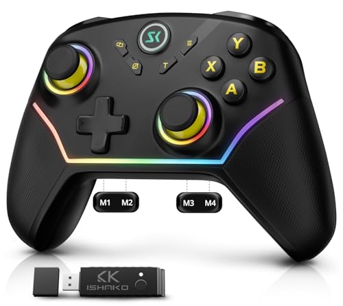ISHAKO PC Gaming Controller - Wireless/Bluetooth Controller with 1200mAh Battery,