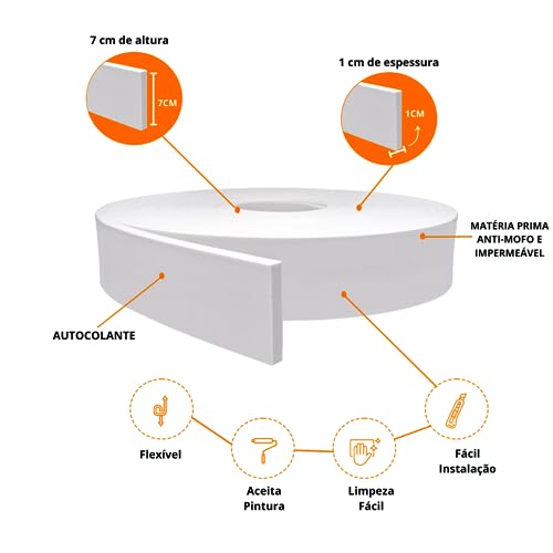 Rodapé EVA Autocolante 7cm Altura Rp43 Ripado | Valor Do Metro