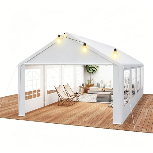 VA-Cerulean Partyzelt 4x8m Weiß Wasserdicht UV-beständig Stabil PE-Plane Pavillon 8 Abnehmbaren Seitenwänden mit Fenstern Verzinktes Stahlgestänge für Garten Party Hochzeit