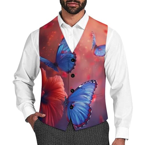 Butterfly Insect Animal Men's Suit Vests Business Formal Dress V-Neck Waistcoat Tops with 2 Pockets