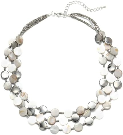 Noessla Layered Beaded Chunky Necklace for Women Boho Two-color S...