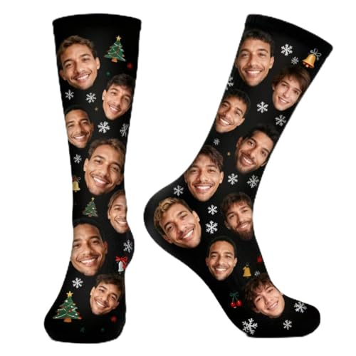 JKHFSAH Christmas Custom Photo Socks - Personalized Face Socks for Family & Pets - Festive Unisex Crew Socks Ideal as Christmas Gifts for Men, Women, Kids