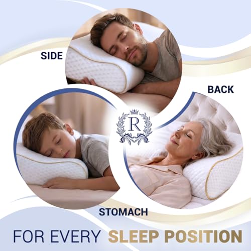 Image of Cervical Memory Foam Pillow-(2 Pack) 4-Layer Adjustable King Size Contour Design for Side Sleepers, Neck Support & Pain Relief, Orthopedic, CertiPUR-US Certified