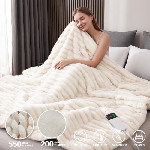 Image of Heated Blanket Electric Throw 50″x60 ″Inch - Thick Striped Flannel Electric Blanket,10 Heating Levels, 1-12 Hours Auto Off, Fast Heating Heating Blanket with Overheat Protection.