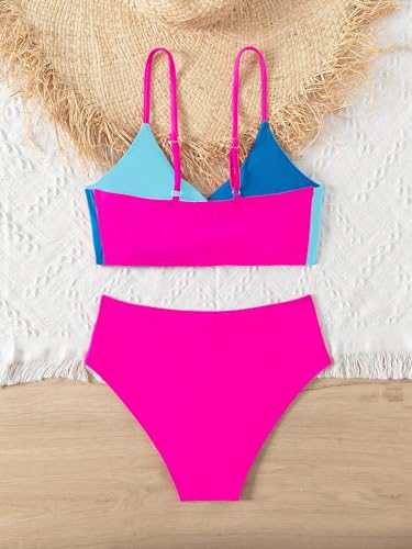 Milumia Girl's Color Block 2 Piece Swimsuit Twist Front Spaghetti Strap High Rise Bikini Set2
