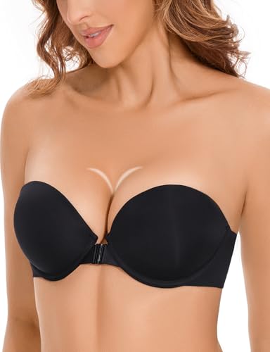 Front Closure Push Up Strapless Bras for Women Balconette Padded Add 2 Cups Racerback Bra Underwire