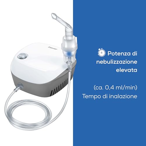 Beurer IH 18 Aerosol ad aria compressa con compressore CC per inalazione e trattamento delle vie respiratorie superiori e inferiori, per adulti e bambini, bianco, set accessori completi da 8 pezzi - Immagine 2