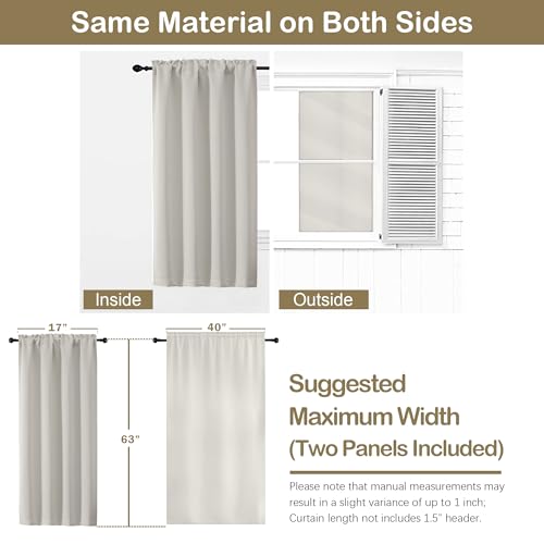 Image of Natural Room Darkening Curtains for Bedroom 63 Inches Long 2 Panels, Thermal Insulated Energy Saving Blackout Curtains for Living Room, Dual Rod Pocket Blackout Drapes, 2x40Wx63L Inches