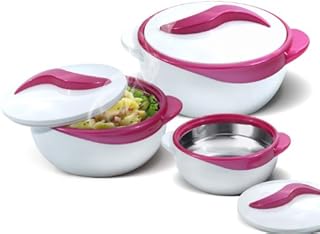 Pinnacle Insulated Casserole Dish with Lid 3 pc. Set 2.6/1.5/1 qt. Hot Pot Food Warmer/Cooler Thermal Soup/Salad Serving Bowl- Stainless Steel Hot Food ContainerBest Gift Set for Moms Holidays