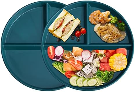 YBOBK HOME Portion Control Plate For Adults Weight Loss, Round Bariatric Portion Control Plate, Reusable Plastic Divided Plate With 3 Compartments, Dishwasher & Microwave Safe (Green 2 Pcs)