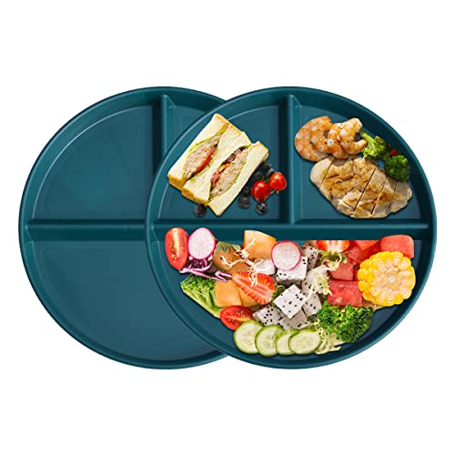 Ybobk Home Portion Control Plate For Adults Weight Loss, Round Bariatric Portion Control Plate, Reusable Plastic Divided Plate With 3 Compartments, Dishwasher & Microwave Safe (Green 2 Pcs) #TOP17