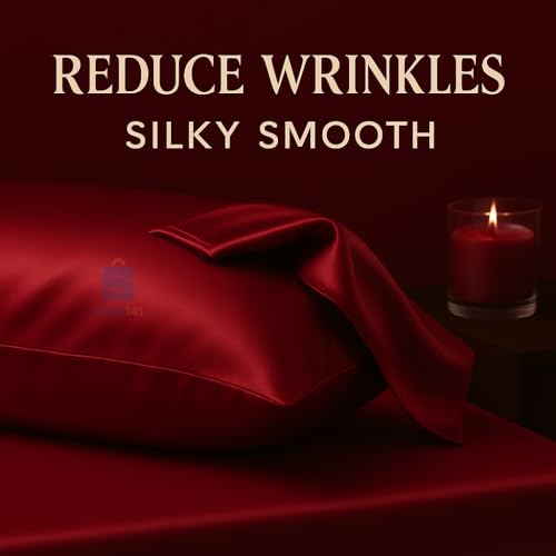 Image of Satin Silk Pillow Cover for Hair and Skin 2 Piece with 3 Piece Satin Silk Scrunchies Free Solid Pillow Covers with Envelope Closure (Maroon)