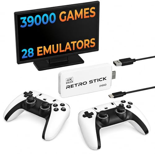 Retro Gaming Console Plug & Play Game Console for TV, 4K HD HDMI Video Console with Built-in 39,000 Classic Games, Dual 2.4G Wireless Controllers, Emulator Stick to Upgrade Nostalgia