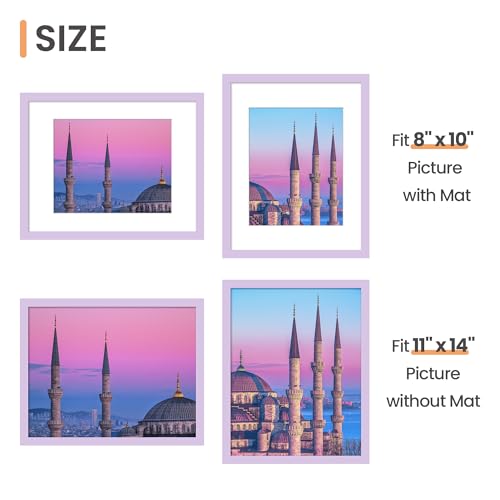 Image of upsimples 11x14 Picture Frame, Display Pictures 8x10 with Mat or 11 x 14 Without, Wall Hanging Photo Frames, Purple, 1 Pack