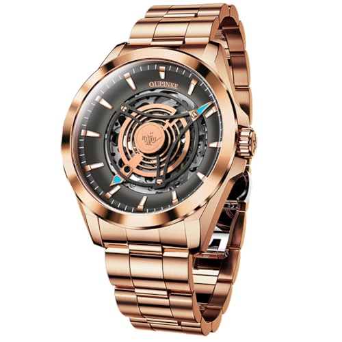 Image of OUPINKE Watch for Men Skeleton Self Winding Mechanical Automatic Luxury Dress Black Wrist Watch Waterproof Luminous Tungsten Sapphire Crystal