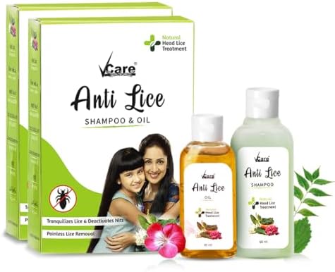 Vcare Anti Lice Shampoo and Oil Combo (Pack of 2), Removes Lice and Nits | Lice Treatment | Head Lice | Lice Egg Removal- 90ml