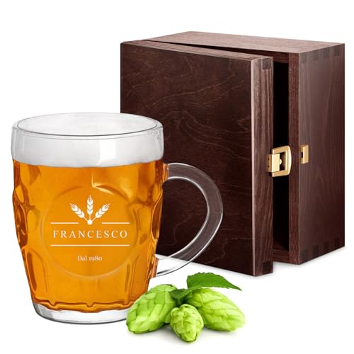 Maverton Boccale birra con incisione - bicchiere da birra personalizzato 500 ml con manico per uomo - calice birra - bicchieri personalizzati con nome - per compleanno - Luppolo