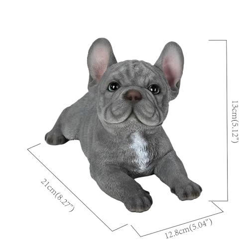Estatua de Bulldog Francés Acostado en Resin Gris Azul miniatura 5