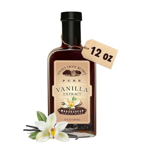 Madagascar Bourbon Pure Vanilla Extract, 12oz glass bottle. Pure Vanilla Extract for Baking and Cooking, Extracted and bottled in the USA by Lincoln County Reserve. Sugar Free and Gluten Free.