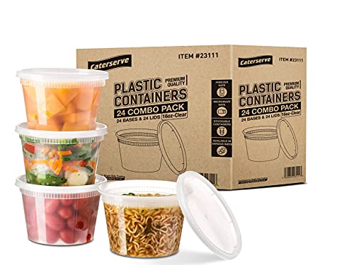 Caterserve Food Storage Container Set 24 Food Containers with Lids Combo Microwave and Freezer Safe Storage Tubs for Food Non-BPA Meal Prep Containers - Reusable and Dishwasher Safe 16oz