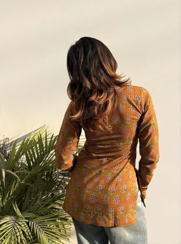 Image of FELISIA Women's Full Sleeves Rayon Printed Square Neck Short Kurti, Bell Sleeves, Short Kurti for Women, Stylish Ethnic Top, Daily Casual Western & Office wear