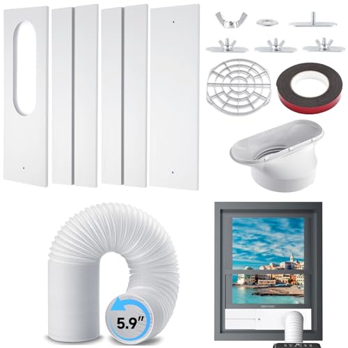 BAFFOGY Portable Air Conditioner Window Kit with Hose, 5.9“ Diameter 59” Length Adjustable Window Seal Kit for Horizontal or Vertical Window/AC Units