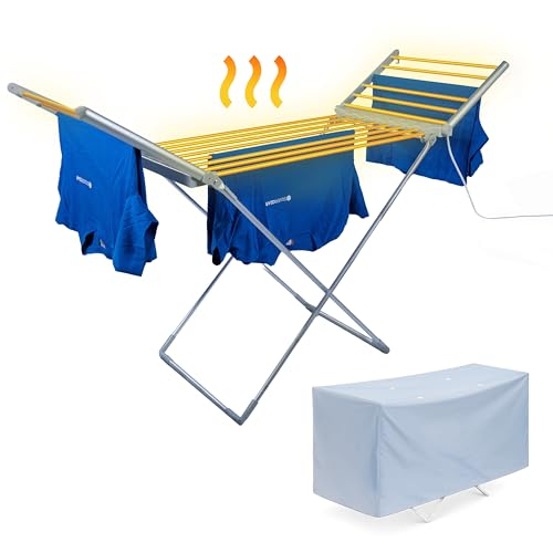Silvergear Elektrischer Wäscheständer Premium mit Abdeckhaube 230W | Beheizten Schienen | Einstellbare Temperatur & Timer | Wäscheständer Heizung | Clothes Drying Rack | 147x54x94 cm | Grau