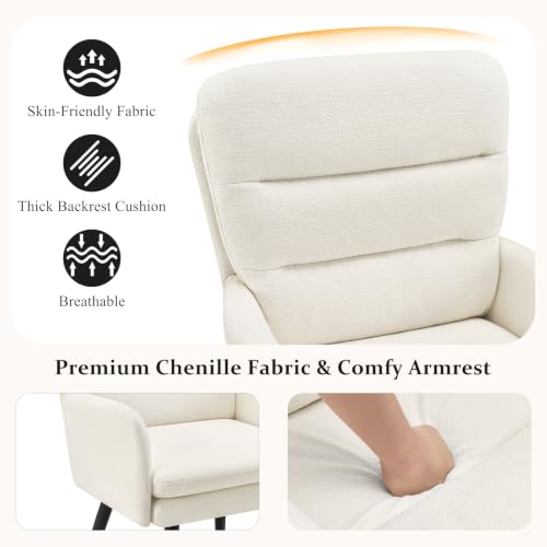 Image of Comfy Accent Chair Set of 2 Modern Boucle Living Room Chair,Beige | Upholstered High Back Armchair with Padded Seat, Cozy Reading Lounge Chair with Black Metal Legs for Bedroom, Small Space