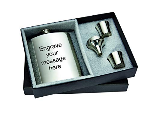 Wentworth Pewter- Plain Pewter Kidney Flask,Hip Flask, Spirit Flask, 6oz Capacity, Nip Cups and Funnel, Gift Boxed Engraved Free, Wedding, Birthday, Retirement, Sports Trophy, Dad Gift