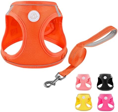 Soft Mesh Dog Harness and Leash Set, No Pull Puppy Harness and Leash Set, Reflective Step in Harness for Small Medium Dogs, Easy Walk Escape Proof Vest Harnesses (Orange, XS)