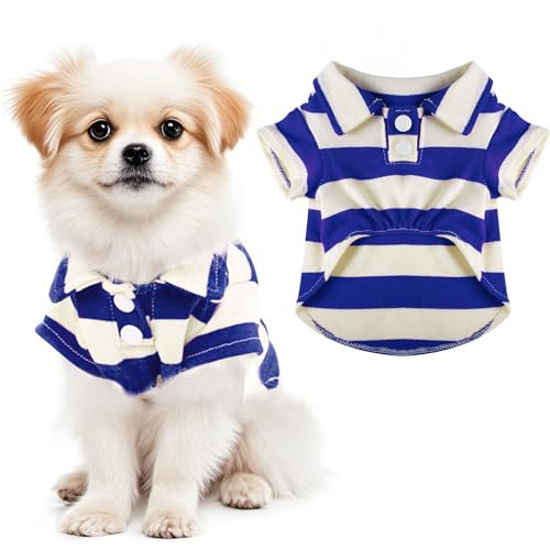 Dog Shirt Polo Shirt Striped Collar Puppy Clothes Summer Button Up Pet Clothes for Small Medium Dogs Cats for Boy Girl Pets (Royal Blue Medium)