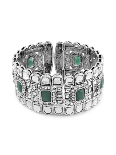 Image of ZAVERI PEARLS Green Kundan & Stones Traditional Oxidised Bracelet For Women-ZPFK16625