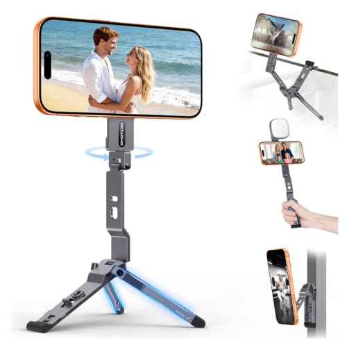 Image of OMOTON TP03 [Ultra-Slim] for MagSafe Tripod, 360 Rotating Magnetic Phone Tripod for iPhone 17 /16 Pro Max Air Women Men, Fold Cell Phone Stand with 1 /4 inch Screw & Hook Fits Vlog, Travel Essentials, Gray